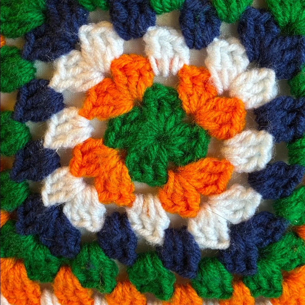 Granny Pillow Granny Square Pillow Colorful Crochet Orange Blue Green White Yarn